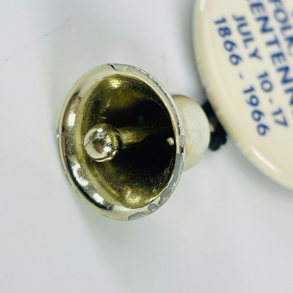 Vtg 1966 Norfolk Nebraska Centennial Belle Metal Bell Pinback Button Pin 1866-19 - Picture 2 of 4